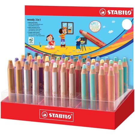 Crayons multi-talents woody 3 en 1  présentoir de 48 stabilo