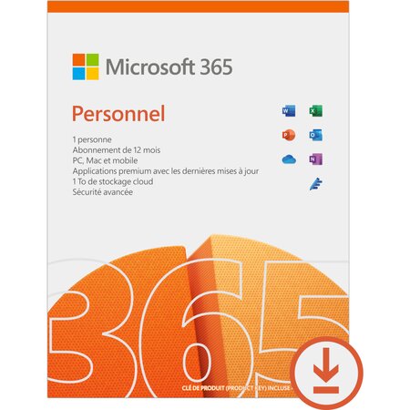 Microsoft 365 personnel - licence 1 an - postes illimités - 1 utilisateur - a télécharger