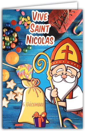 Carte saint nicolas bonne fête écoliers enfants sages 6 décembre avec enveloppe