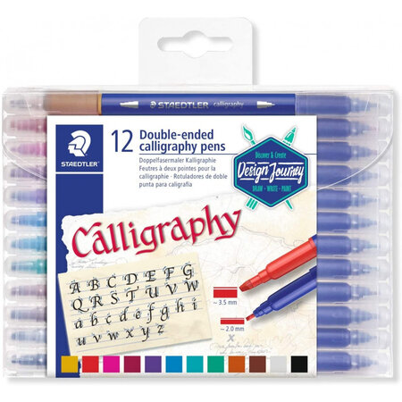 Boîte de 12 crayons feutre de calligraphie - double pointe - assortis - calligraph duo 3005 staedtler