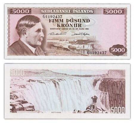 Billet de collection 5000 kronur 1961 islande - neuf - p47