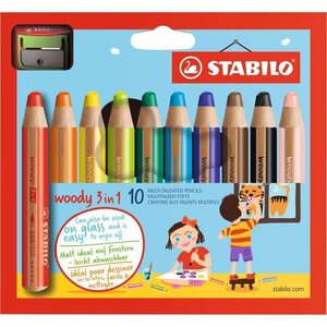 Stabilo boîte carton de 10 crayons woody + 1 taille-crayon avec sécurité enfant