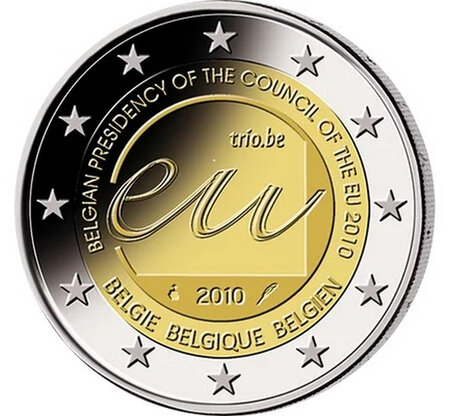 Monnaie 2 euros commémorative belgique 2010 - présidence belge du conseil de l'ue