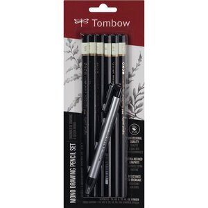 Set de 6 crayons graphite haute qualité mono 2h  hb  b  2b  4b  6b + porte-gomme x 6 tombow