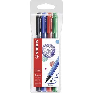 Pochette de 4 stylos feutres pointMax pointe moyenne 0,8 mm noir + bleu + rouge + vert x 5 STABILO