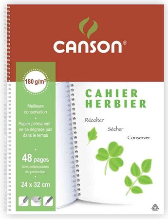Cahier Herbier 240 x 320 mm 48 pages 180g avec Intercalaires de séchage Protection CANSON