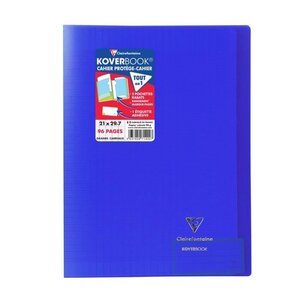 CLAIREFONTAINE Koverbook Cahier piqure avec rabats - 210 x 297 mm - 96 pages - Seyes papier PEFC 90 g - Bleu marine