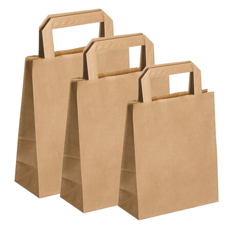 Lot de 25 sacs cabas en papier kraft brun marron havane avec poignée plate 260 x 190 x 250 mm 12 Litres résistant papier 80g/m² non imprimé