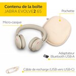 Jabra evolve2 65 casque pc sans fil - casque audio certifié uc avec annulation du bruit et batterie longue durée - adaptateur bl