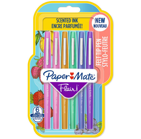 Paper Mate Flair 6 feutres parfumés  Assortiment de couleurs et senteurs  Pointe moyenne (0 7 mm)